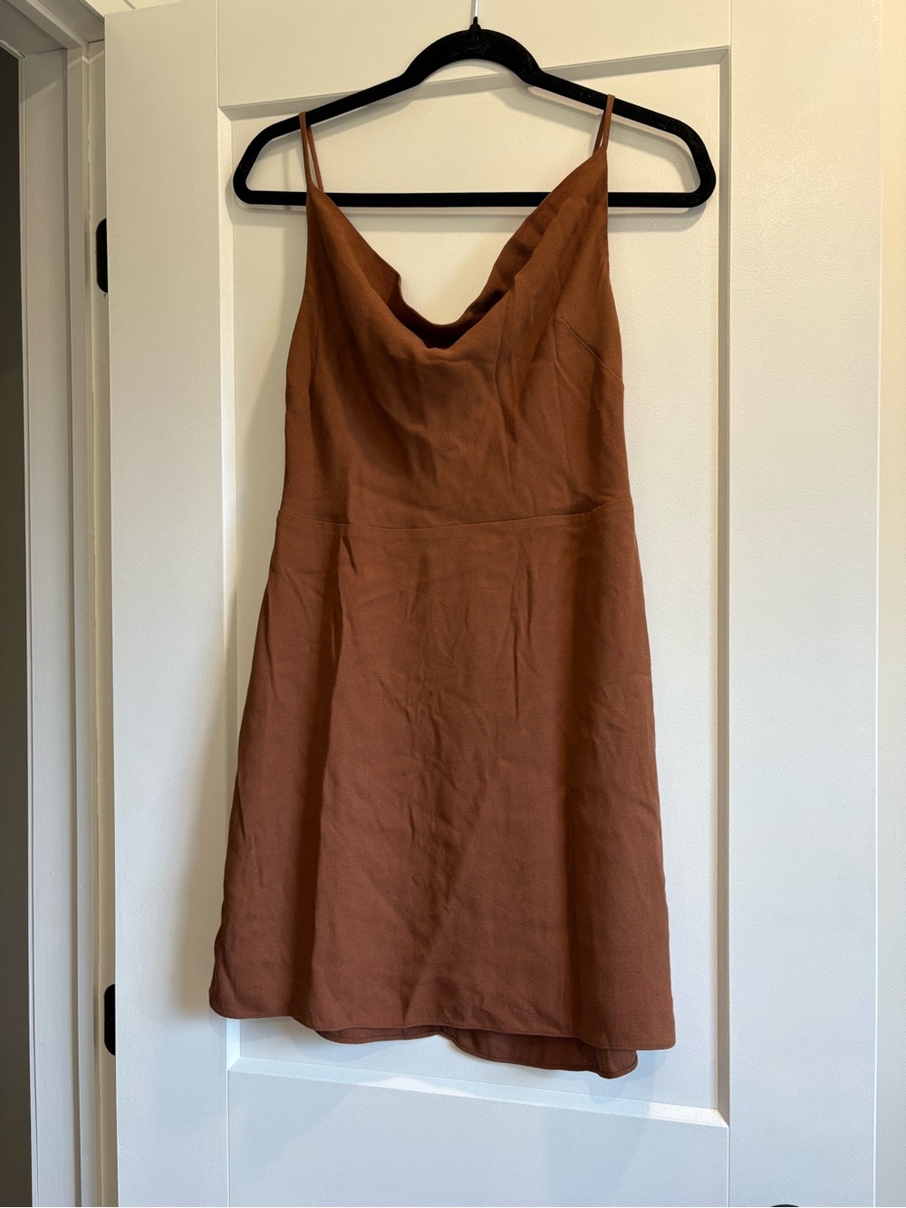 Cowl Neck Midi Slip Dress in Rust Brown